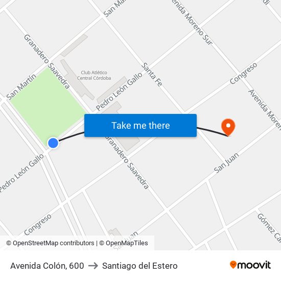 Avenida Colón, 600 to Santiago del Estero map