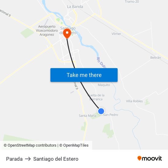 Parada to Santiago del Estero map