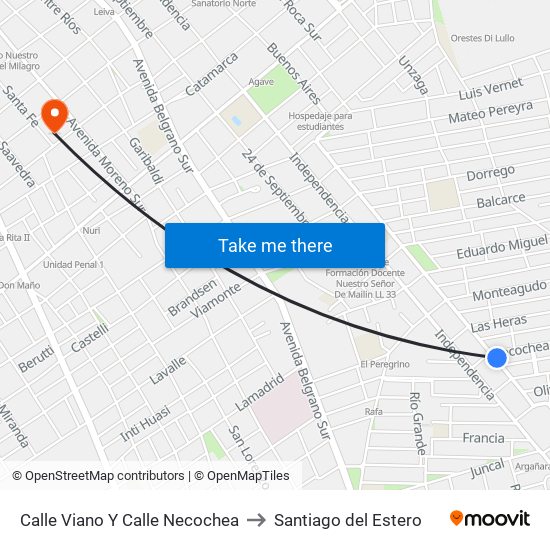 Calle Viano Y Calle Necochea to Santiago del Estero map