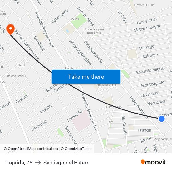 Laprida, 75 to Santiago del Estero map