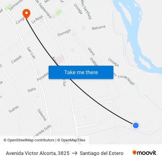 Avenida Victor Alcorta, 3825 to Santiago del Estero map