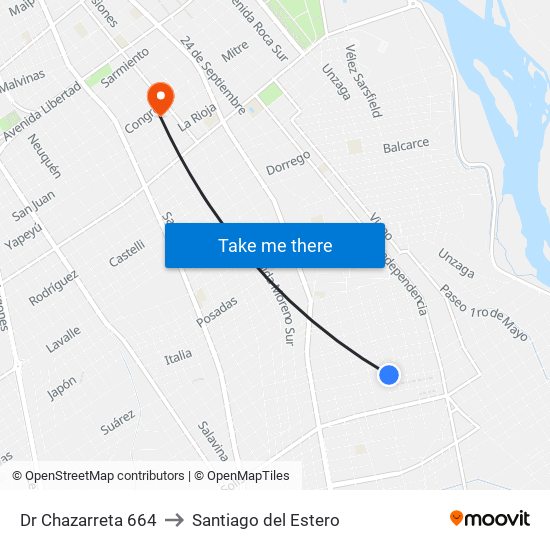 Dr Chazarreta 664 to Santiago del Estero map