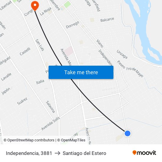 Independencia, 3881 to Santiago del Estero map