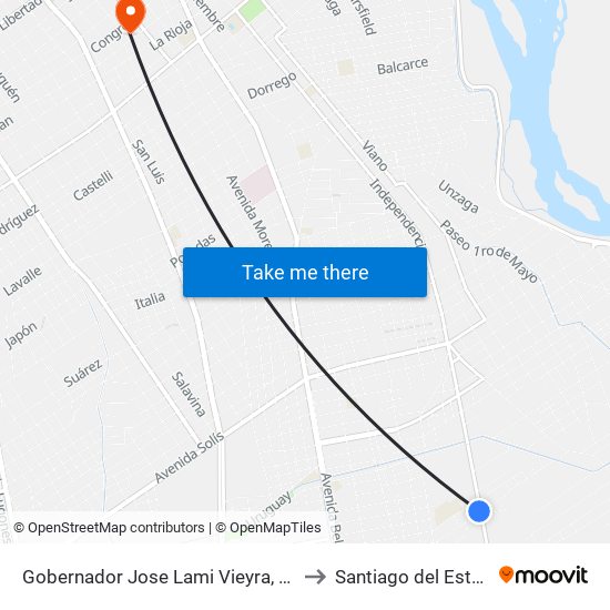 Gobernador Jose Lami Vieyra, 852 to Santiago del Estero map