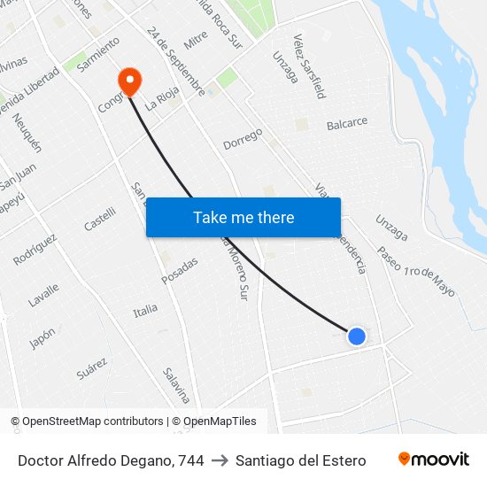 Doctor Alfredo Degano, 744 to Santiago del Estero map