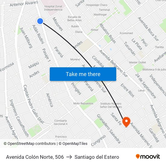 Avenida Colón Norte, 506 to Santiago del Estero map