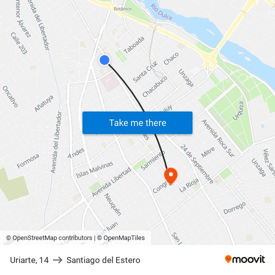 Uriarte, 14 to Santiago del Estero map