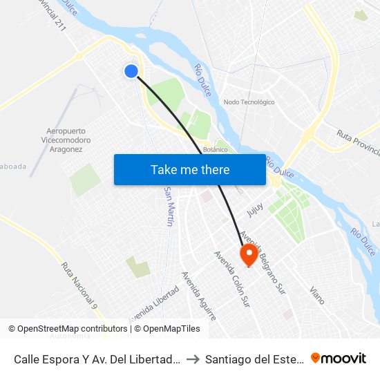 Calle Espora Y Av. Del Libertador to Santiago del Estero map