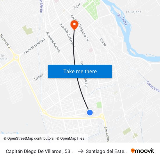 Capitán Diego De Villaroel, 5323 to Santiago del Estero map