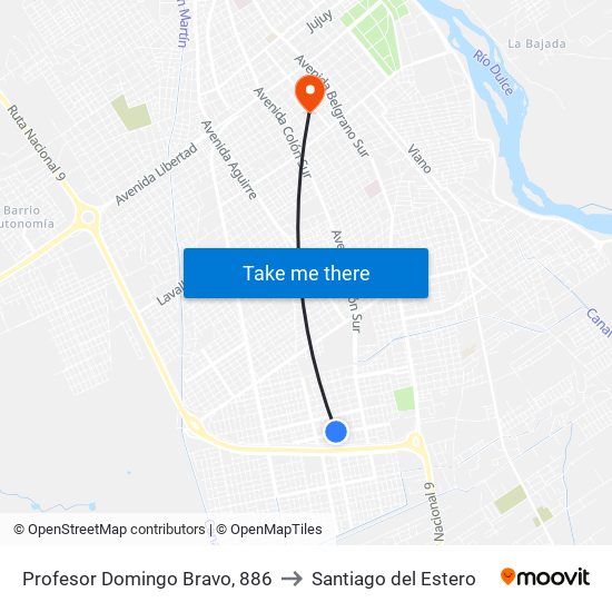 Profesor Domingo Bravo, 886 to Santiago del Estero map