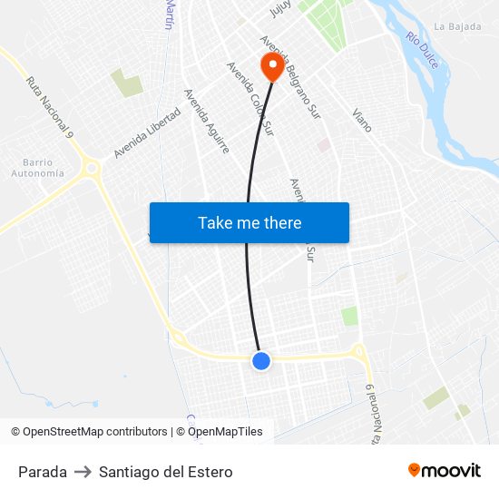 Parada to Santiago del Estero map