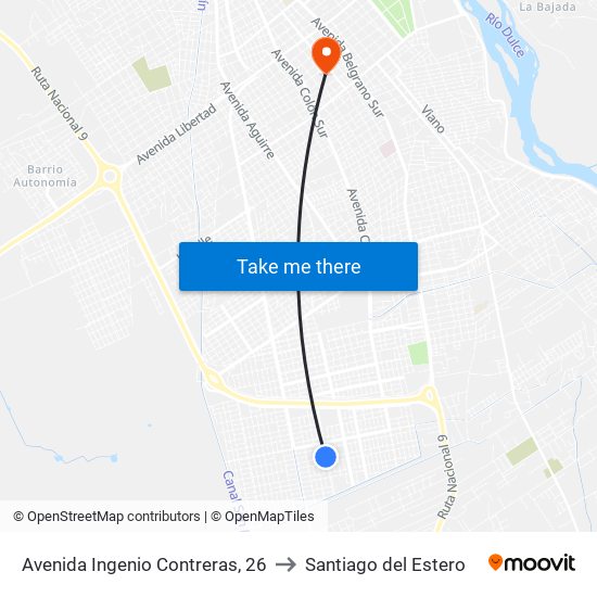 Avenida Ingenio Contreras, 26 to Santiago del Estero map