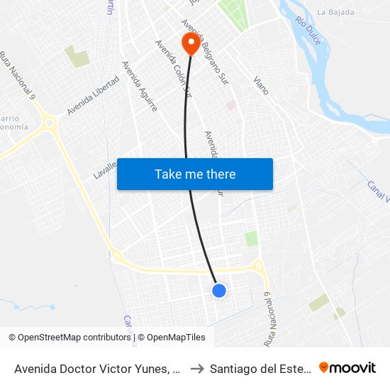 Avenida Doctor Victor Yunes, 58 to Santiago del Estero map