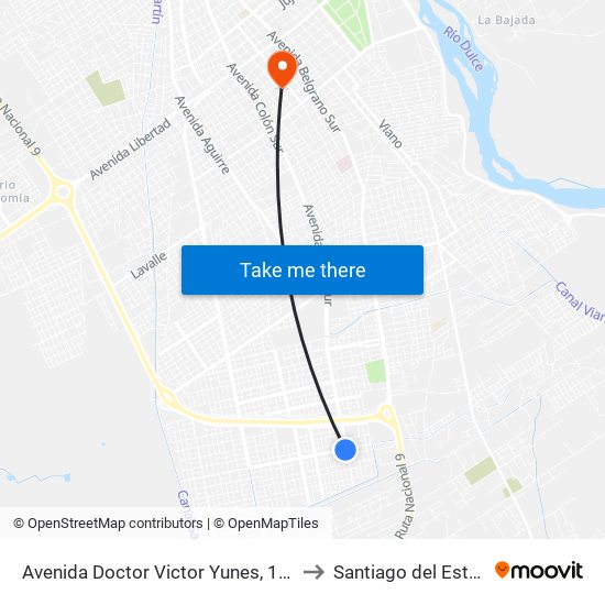 Avenida Doctor Victor Yunes, 1069 to Santiago del Estero map