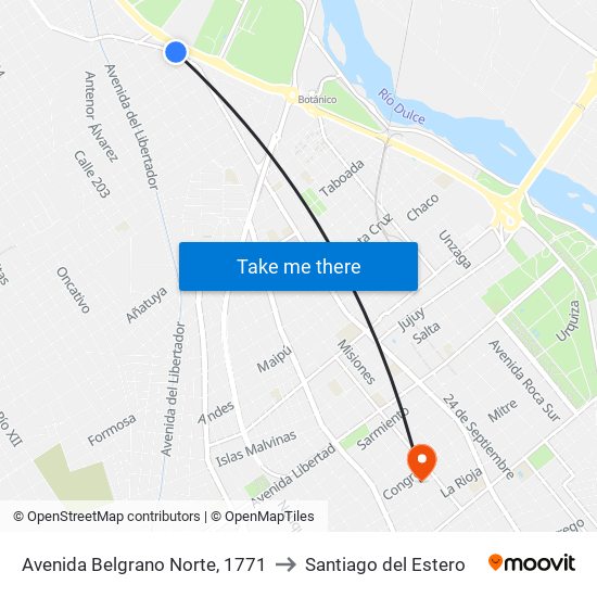 Avenida Belgrano Norte, 1771 to Santiago del Estero map