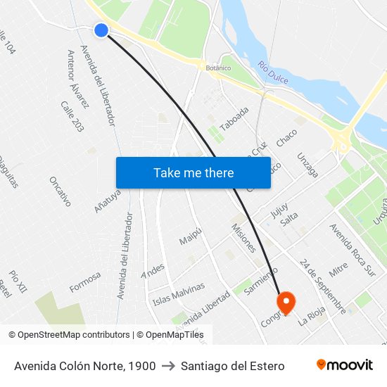 Avenida Colón Norte, 1900 to Santiago del Estero map