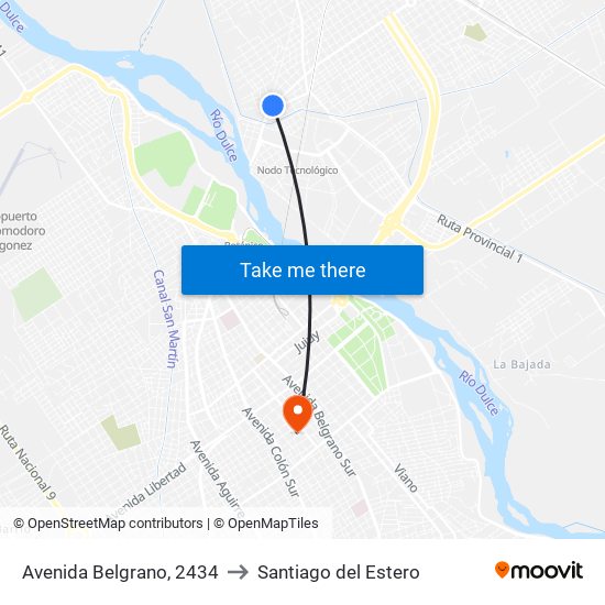 Avenida Belgrano, 2434 to Santiago del Estero map