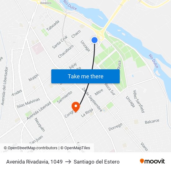 Avenida Rivadavia, 1049 to Santiago del Estero map