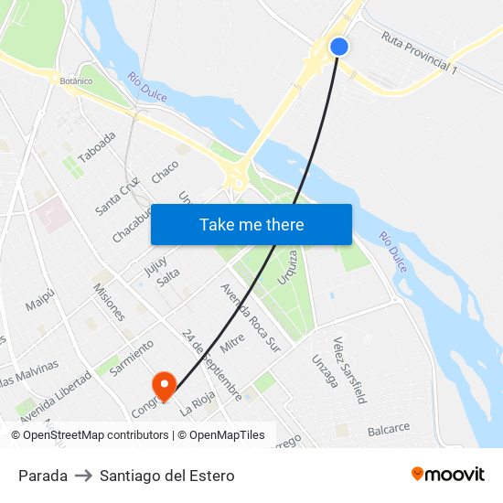 Parada to Santiago del Estero map