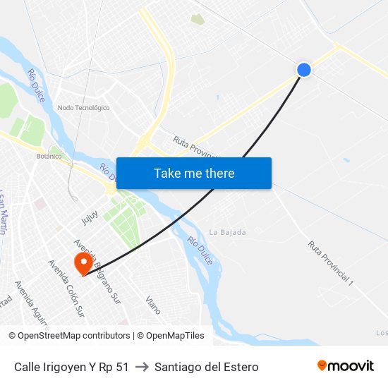 Calle Irigoyen Y Rp 51 to Santiago del Estero map