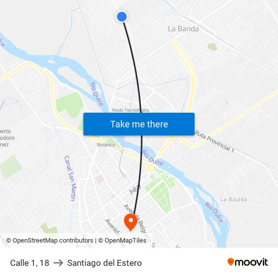 Calle 1, 18 to Santiago del Estero map