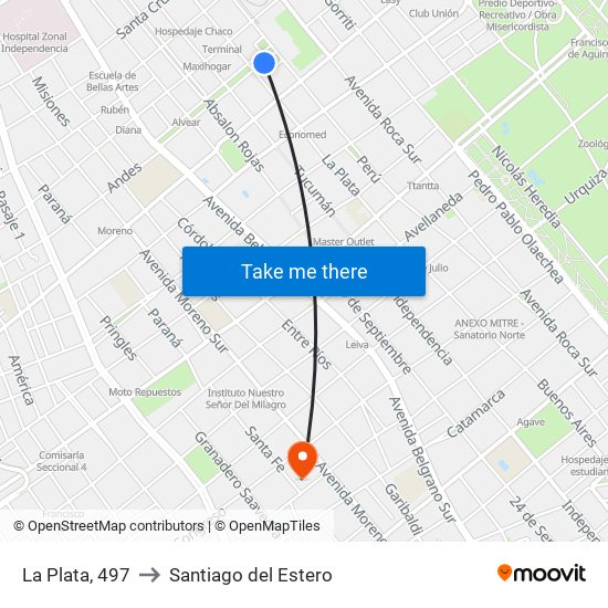 La Plata, 497 to Santiago del Estero map