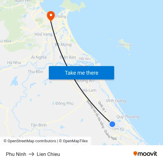 Phu Ninh to Lien Chieu map