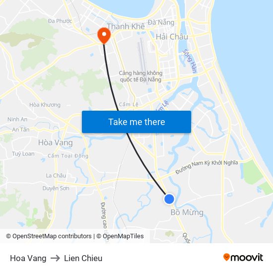 Hoa Vang to Lien Chieu map