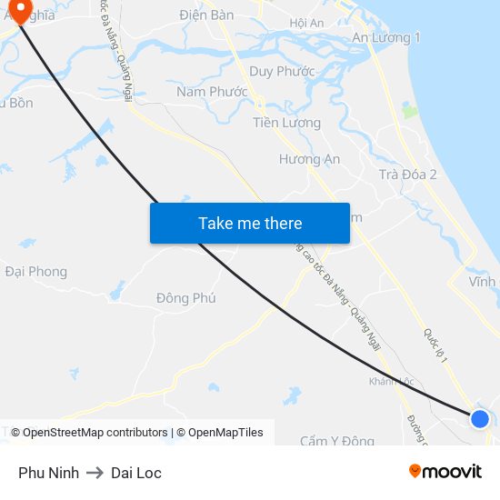 Phu Ninh to Dai Loc map