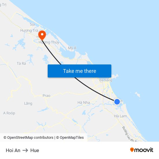 Hoi An to Hue map