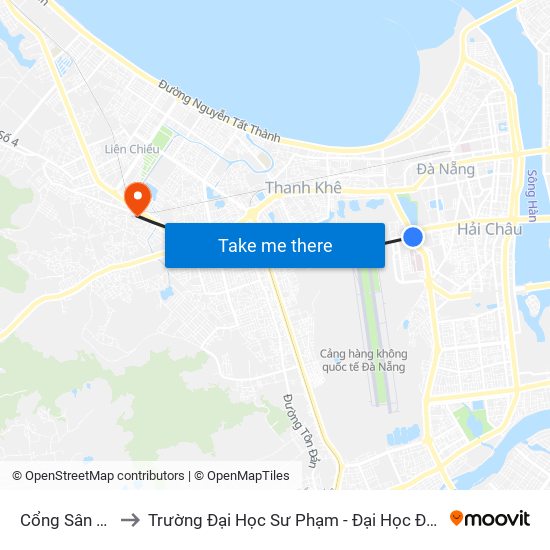 Cổng Sân Bay to Trường Đại Học Sư Phạm - Đại Học Đà Nẵng map