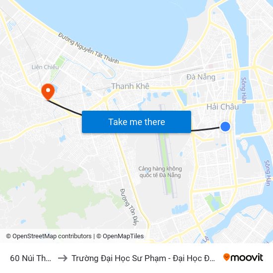 60 Núi Thành to Trường Đại Học Sư Phạm - Đại Học Đà Nẵng map