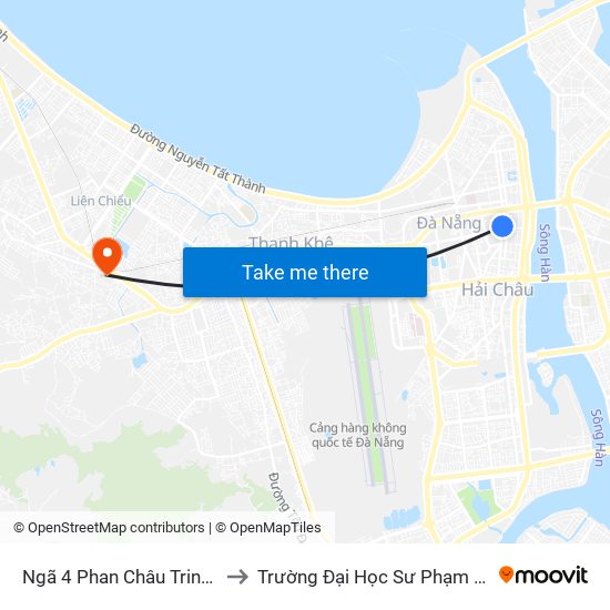 Ngã 4 Phan Châu Trinh - Hùng Vương to Trường Đại Học Sư Phạm - Đại Học Đà Nẵng map