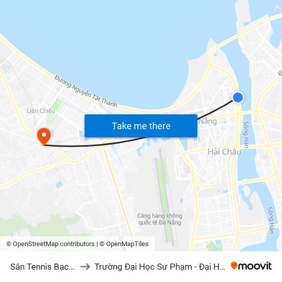 Sân Tennis  Bạch Đằng to Trường Đại Học Sư Phạm - Đại Học Đà Nẵng map