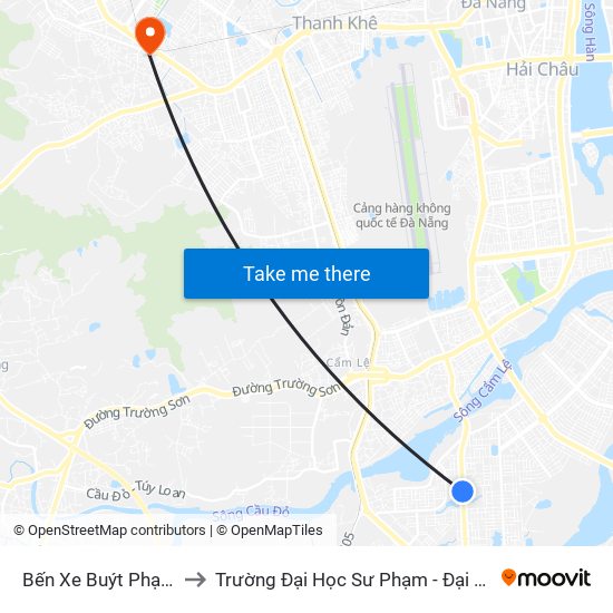 Bến Xe Buýt Phạm Hùng to Trường Đại Học Sư Phạm - Đại Học Đà Nẵng map