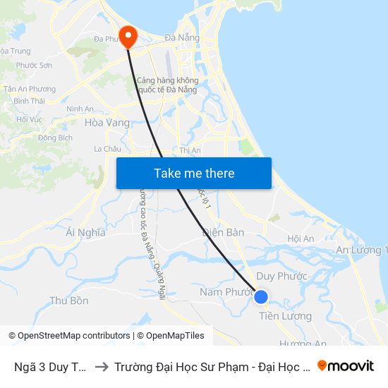 Ngã 3 Duy Thành to Trường Đại Học Sư Phạm - Đại Học Đà Nẵng map