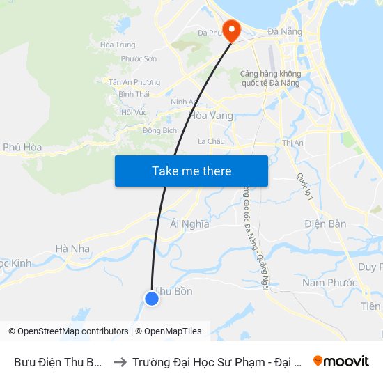 Bưu Điện Thu Bồn Đông to Trường Đại Học Sư Phạm - Đại Học Đà Nẵng map