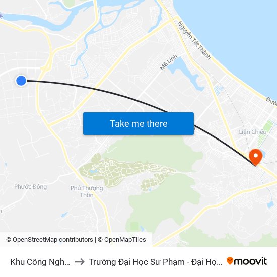 Khu Công Nghệ Cao to Trường Đại Học Sư Phạm - Đại Học Đà Nẵng map