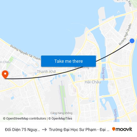 Đối Diện 75 Nguyễn Sáng to Trường Đại Học Sư Phạm - Đại Học Đà Nẵng map