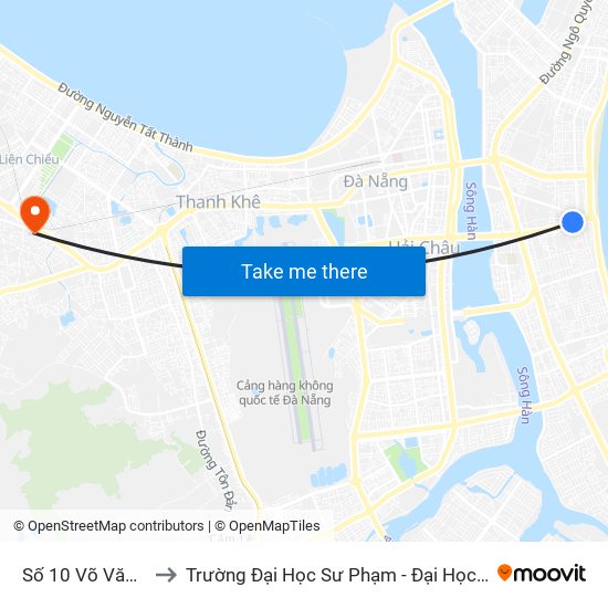 Số 10 Võ Văn Kiệt to Trường Đại Học Sư Phạm - Đại Học Đà Nẵng map