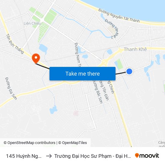 145 Huỳnh Ngọc Huệ to Trường Đại Học Sư Phạm - Đại Học Đà Nẵng map