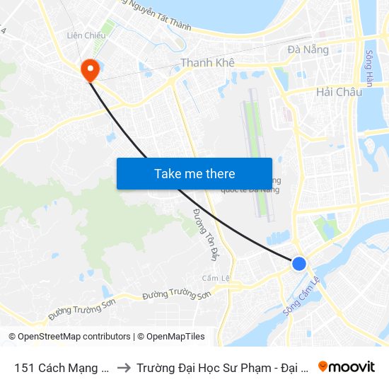 151 Cách Mạng Tháng 8 to Trường Đại Học Sư Phạm - Đại Học Đà Nẵng map