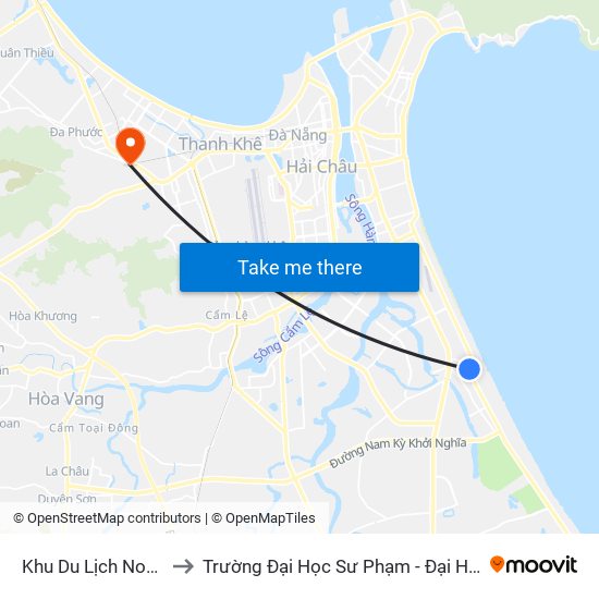 Khu Du Lịch Non Nước to Trường Đại Học Sư Phạm - Đại Học Đà Nẵng map