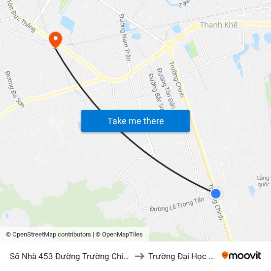 Số Nhà 453 Đường Trường Chinh (Ngã 3 Đường Trường Chinh - Lê Trọng Tấn) to Trường Đại Học Sư Phạm - Đại Học Đà Nẵng map