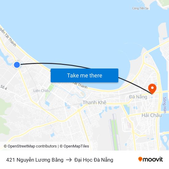 421  Nguyễn Lương Bằng to Đại Học Đà Nẵng map