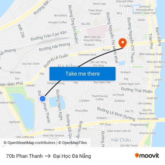 70b Phan Thanh to Đại Học Đà Nẵng map