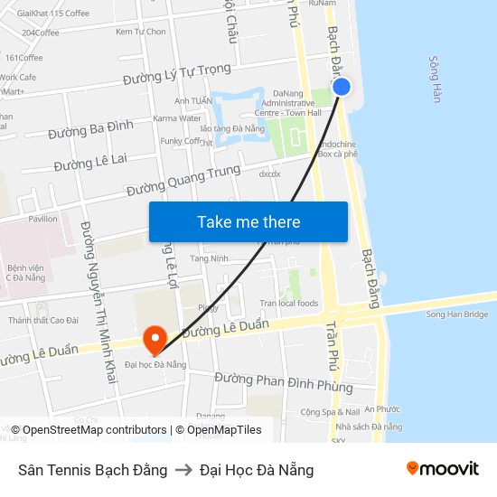 Sân Tennis  Bạch Đằng to Đại Học Đà Nẵng map