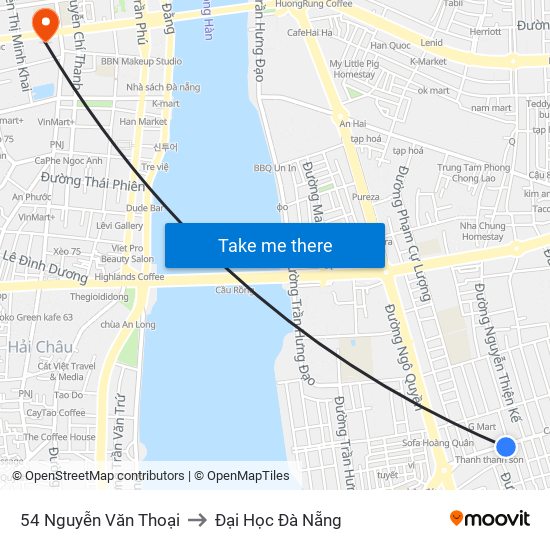 54 Nguyễn Văn Thoại to Đại Học Đà Nẵng map