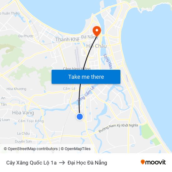 Cây Xăng Quốc Lộ 1a to Đại Học Đà Nẵng map