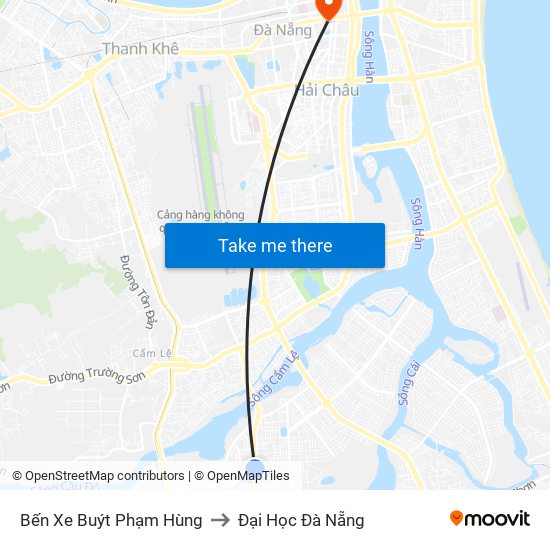 Bến Xe Buýt Phạm Hùng to Đại Học Đà Nẵng map